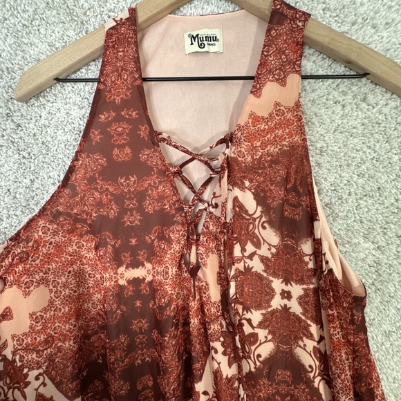 SHOW ME YOUR MUMU S Trapeze Mini Dress Happy Henna Red Rust Sleeveless Festival - Picture 4 of 9